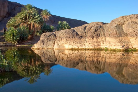 Rocks and water reflections at Fint Oasis, Ouarzazate.