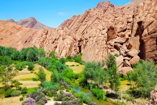 Dades valley with mountains and river.